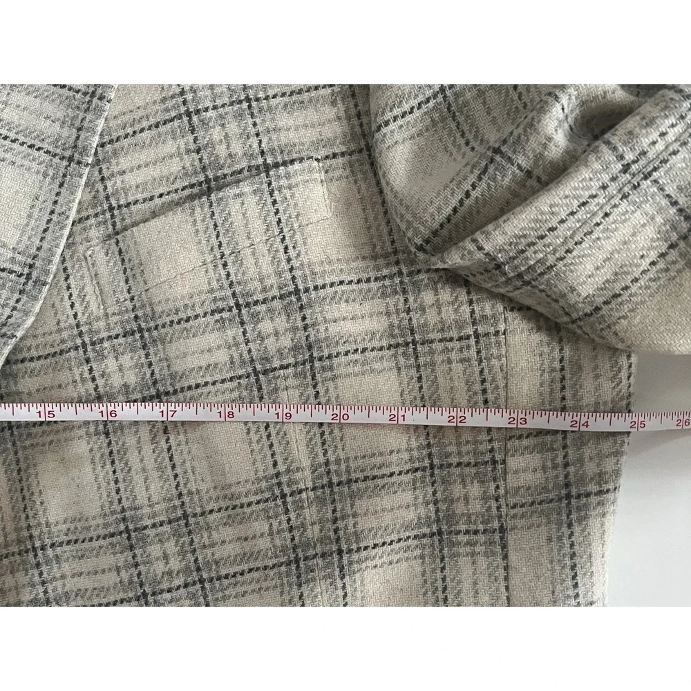 Paul Fredrick Men's Size 48L Blazer Suit Jacket Cream Ivory Plaid Elbow Patch